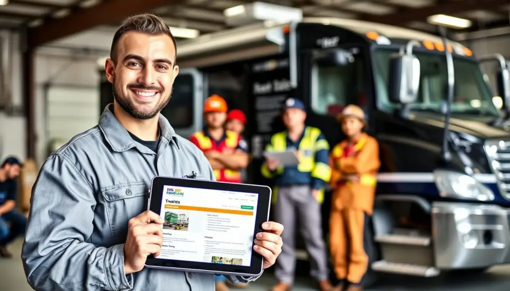 Diesel technician performing mobile repair on commercial truck demonstrating field service capabilities