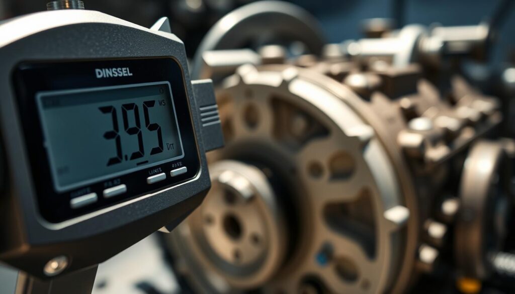 Digital caliper components labeled for diesel technician reference