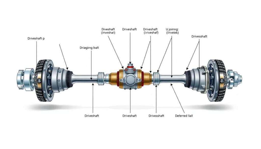 driveline components diagram showing driveshaft assembly