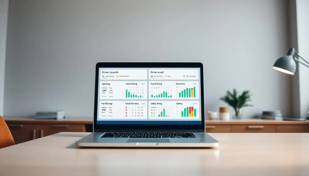 Driver performance scorecards displaying safety metrics and rankings