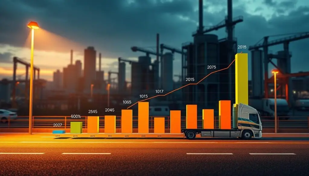 Chart showing electric truck market growth from $711 million in 2023 to projected $13.92 billion by 2030