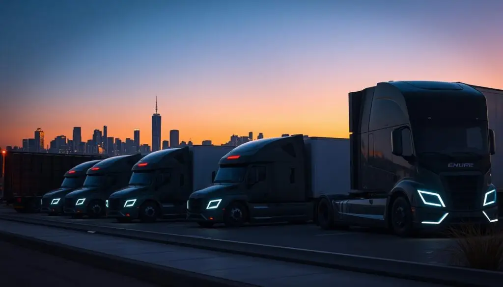 Battery electric commercial truck at charging depot representing fleet electrification progress