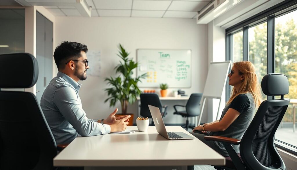 Fleet manager speaking with injured diesel technician about return to work plan