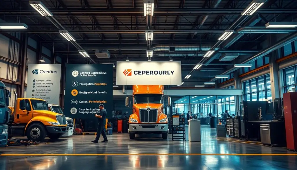Diesel shop team in clean, well-equipped facility demonstrating positive workplace culture
