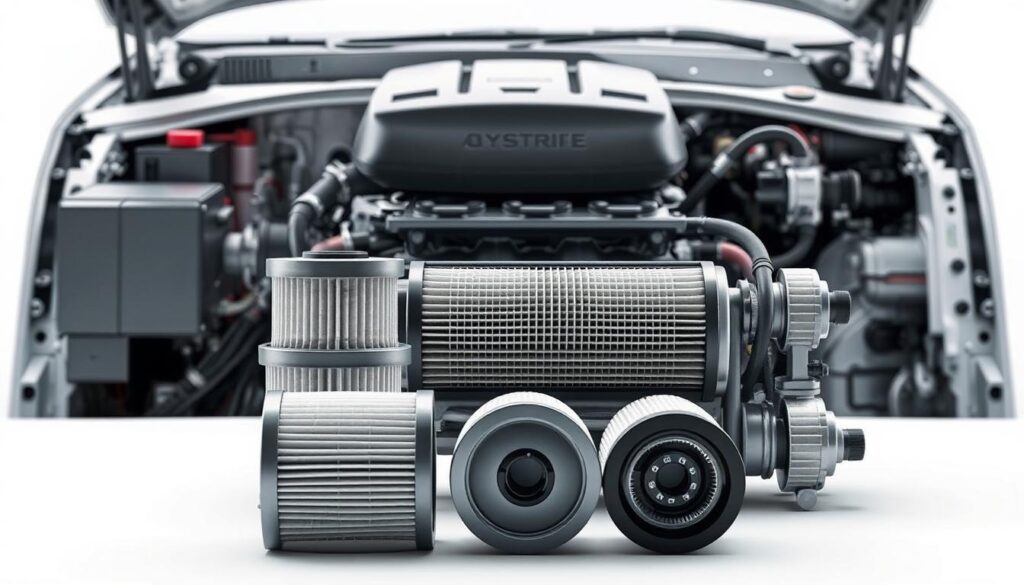 Commercial diesel engine showing oil, fuel, and air filter locations