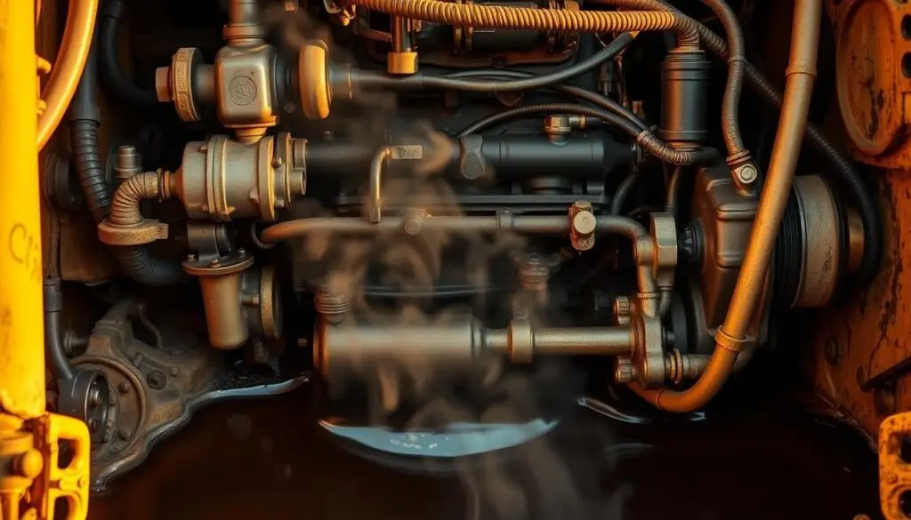 Comparison of clean versus contaminated engine oil affecting backhoe thermal management