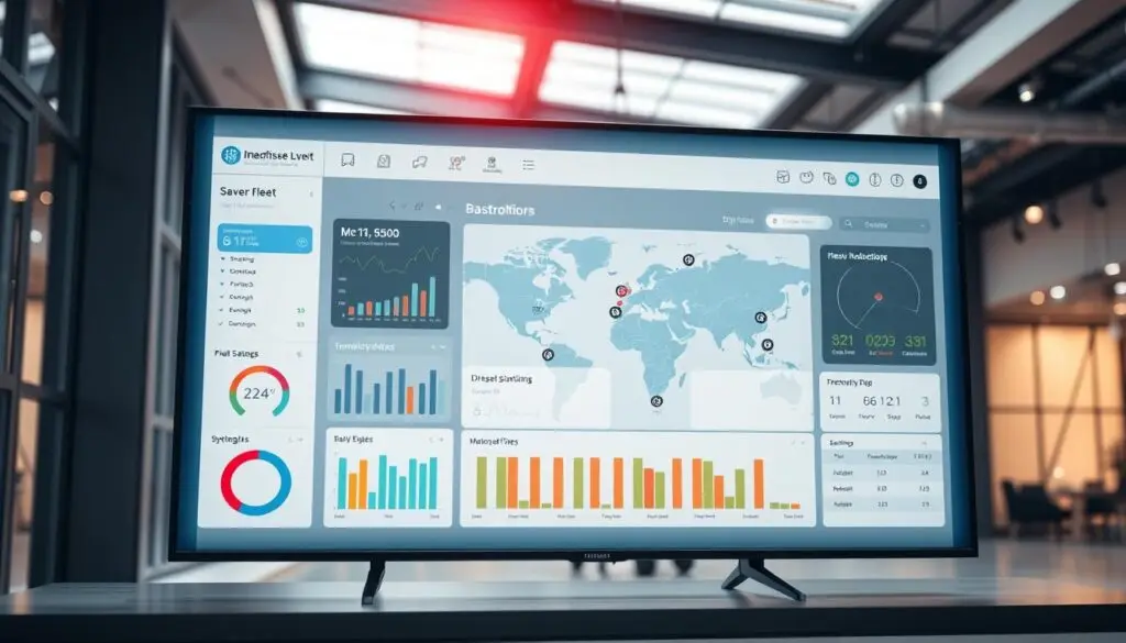 Enterprise fleet management dashboard showing multi-location fleet status with maintenance analytics across facilities