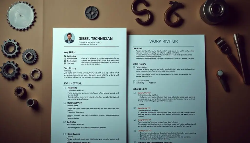 Resume layout showing contact information, professional summary, and skills sections