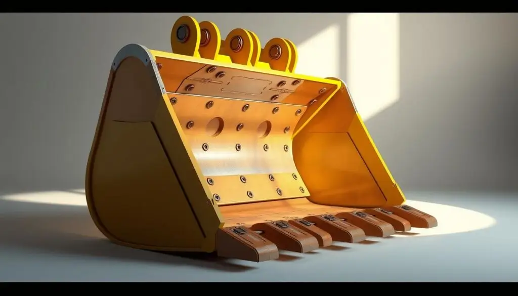 Cross-section of excavator bucket showing reinforced construction