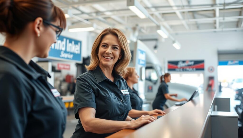 Female diesel shop owner implementing customer-centric service strategies