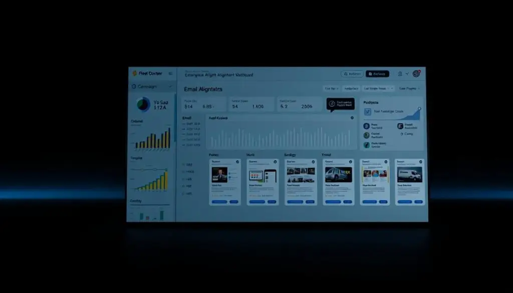 fleet CRM integration dashboard displaying email campaign performance metrics and buyer journey stages