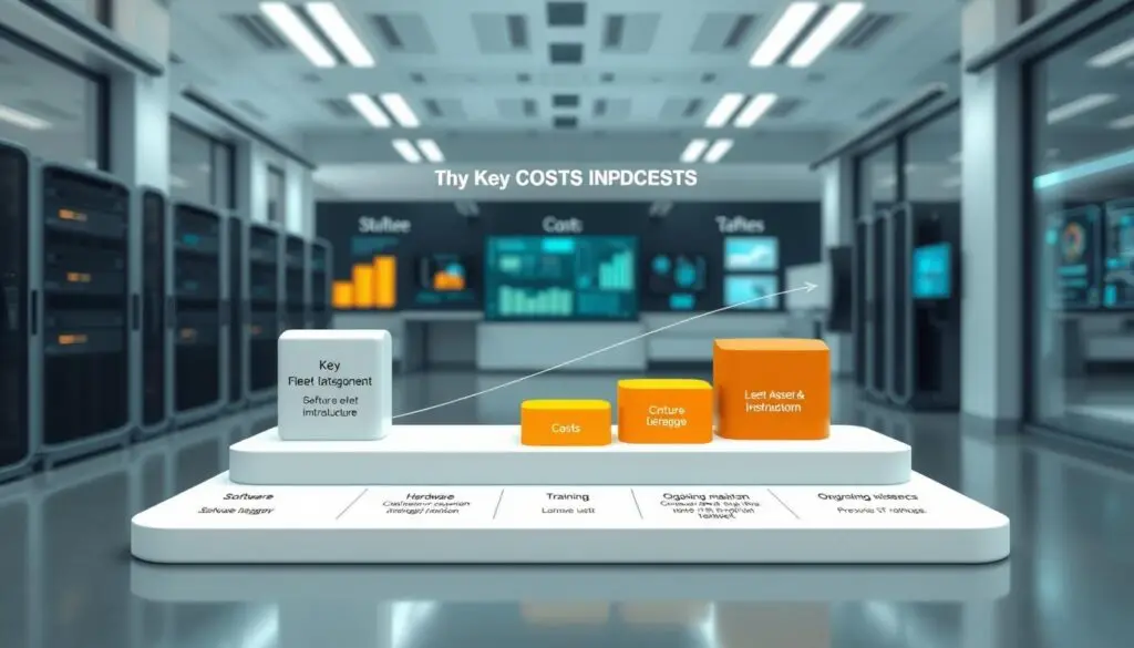 Visual breakdown of fleet management software cost components including licensing, hardware, training, and support expenses