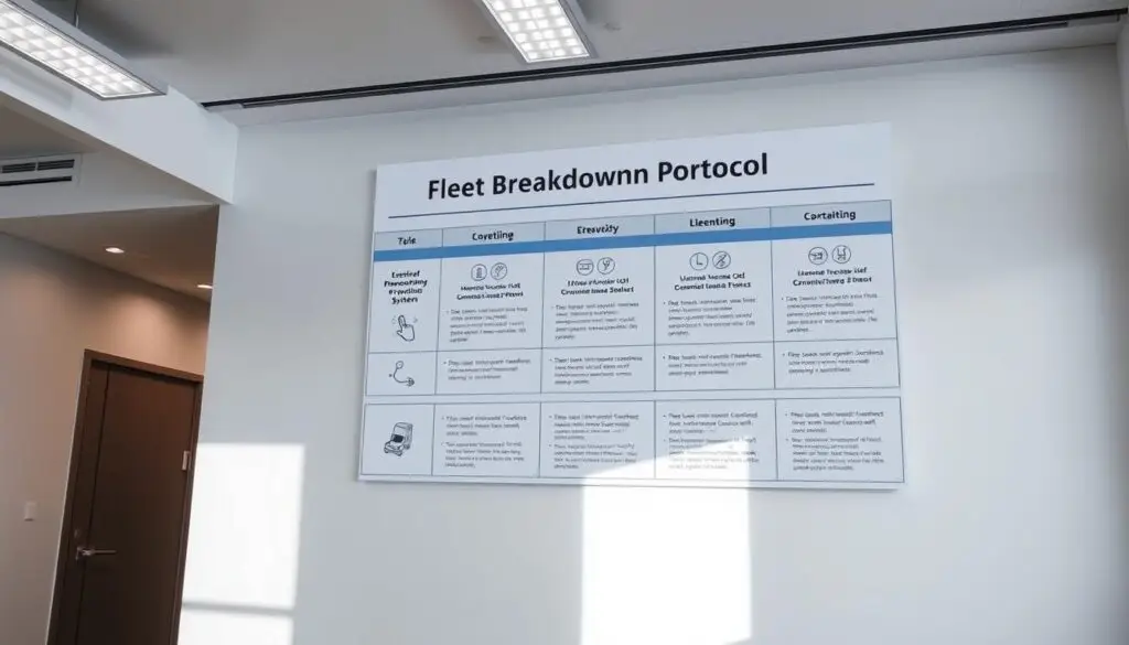 Tiered fleet breakdown classification system diagram showing emergency response priority levels from critical to routine