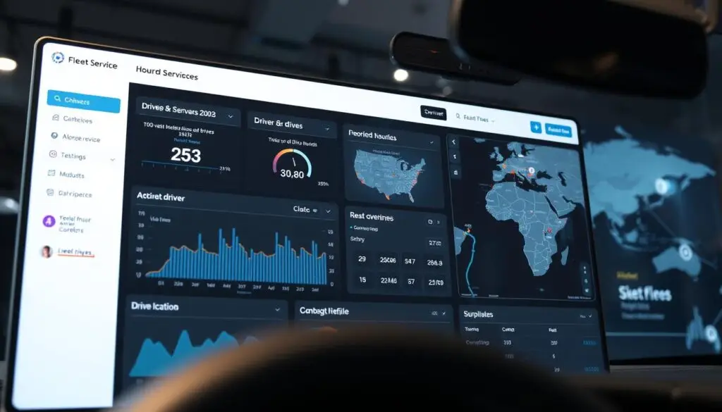 Fleet compliance software dashboard showing Hours of Service tracking and ELD compliance