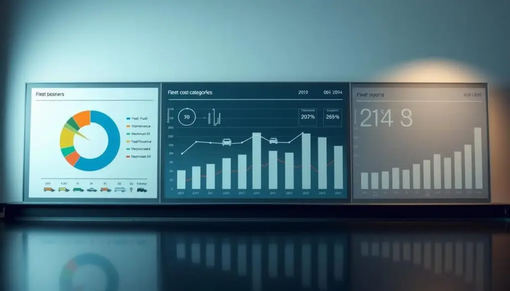 Pie chart showing fleet cost categories including fuel, maintenance, depreciation, and administrative expenses