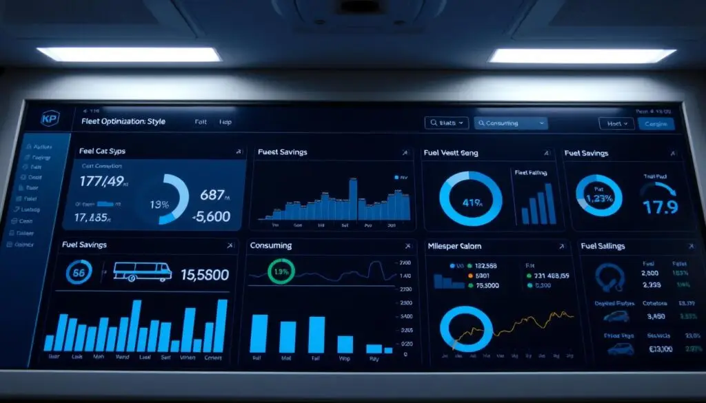fleet fuel savings dashboard showing idle time reduction and route optimization metrics