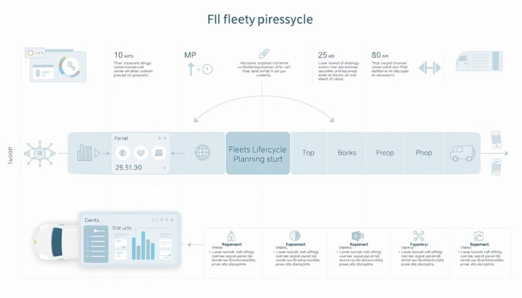 Fleet lifecycle planning framework diagram showing the five stages from acquisition through disposal