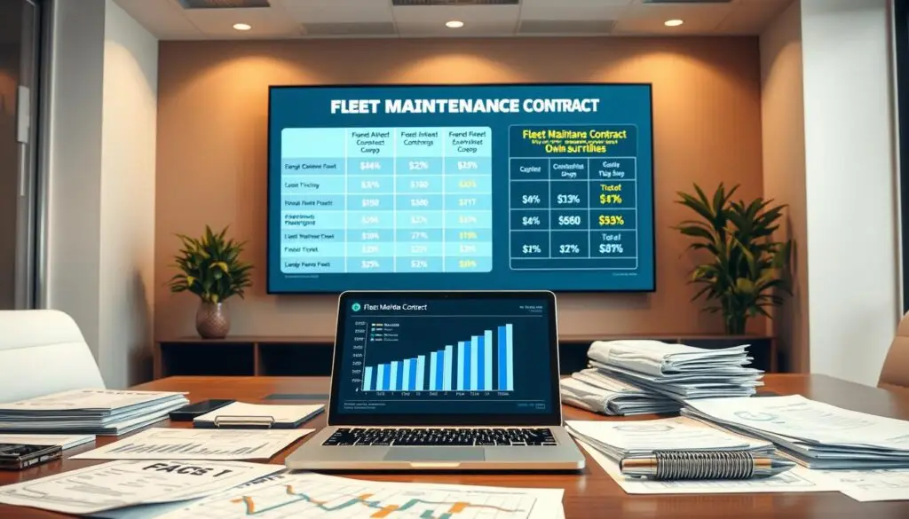 Visual comparison of fixed-price versus usage-based fleet maintenance contract structures with cost examples