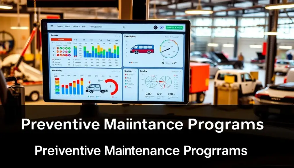 Fleet maintenance management system dashboard showing scheduled services, work orders, and compliance tracking