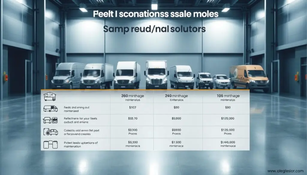 Graph showing cost efficiency curves for in-house versus outsourced maintenance across different fleet sizes from 10 to 200 vehicles
