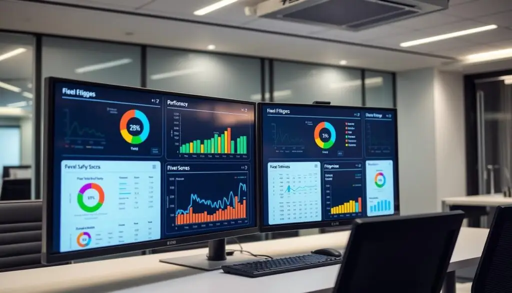 Fleet management metrics dashboard showing KPI comparison across multiple performance categories