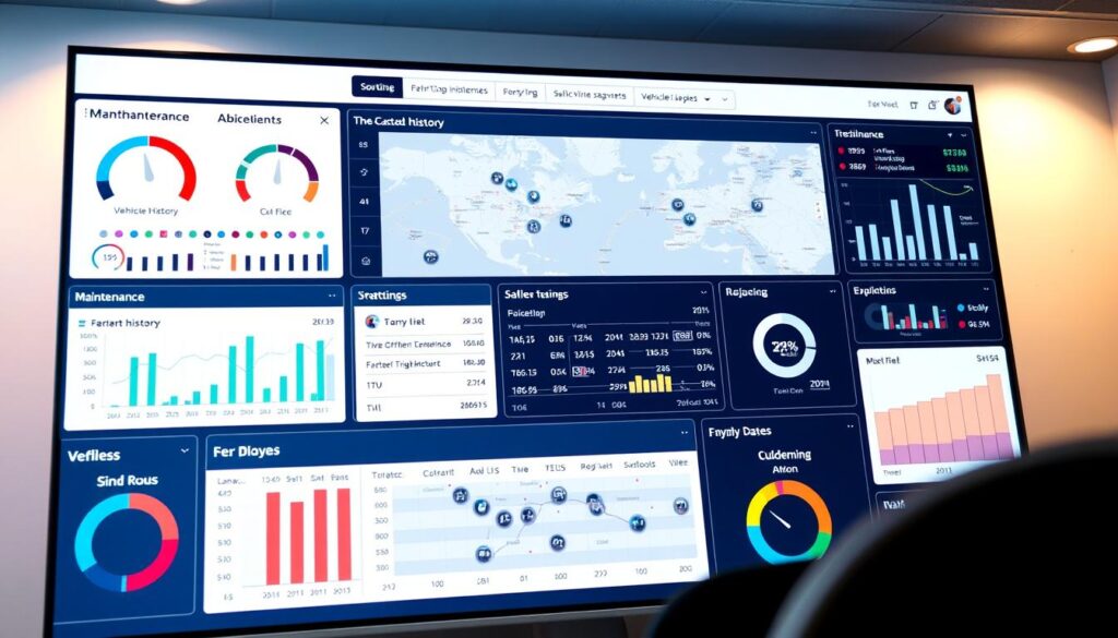 Fleet management software dashboard showing vehicle maintenance schedules and work order tracking