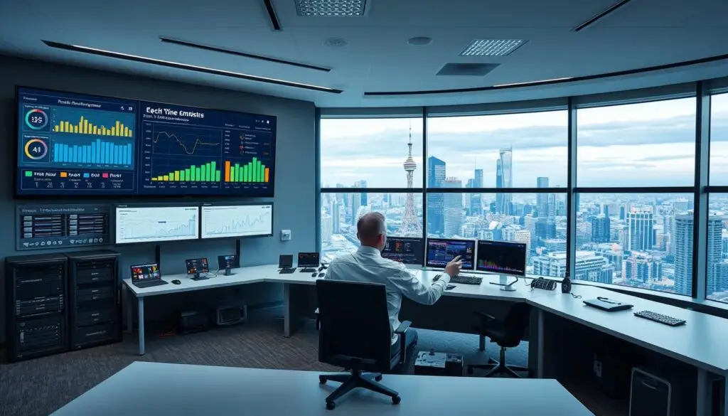 Fleet management dashboard showing emissions compliance monitoring systems