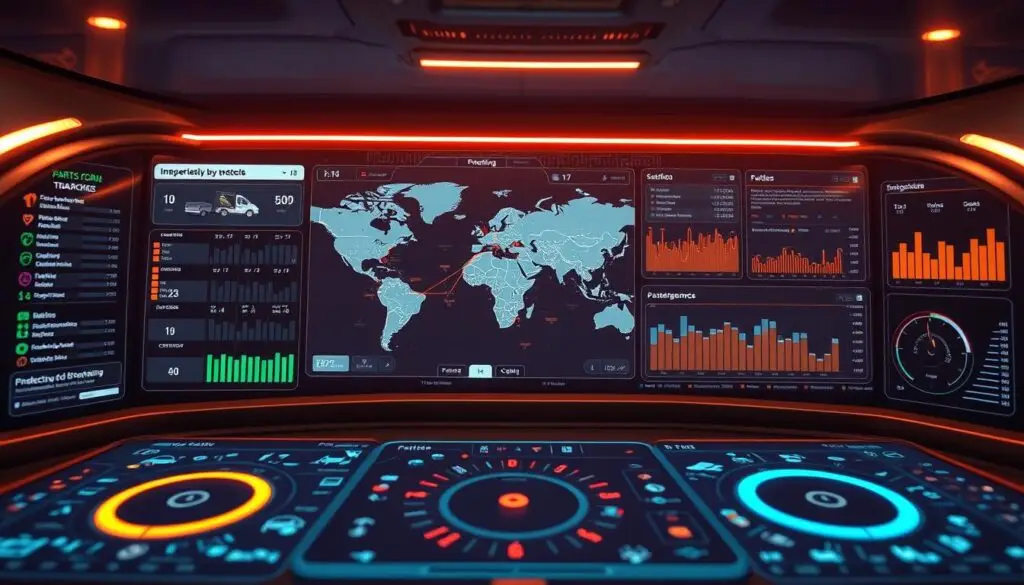 Fleet management technology dashboard displaying real-time parts tracking systems and inventory visibility