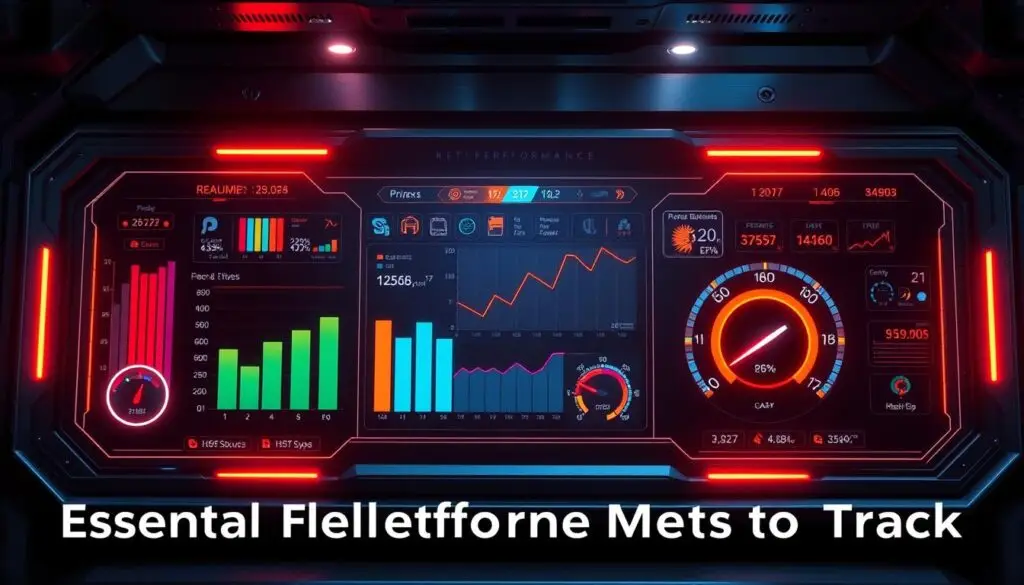 Fleet performance metrics dashboard displaying fuel economy, utilization, and maintenance KPIs