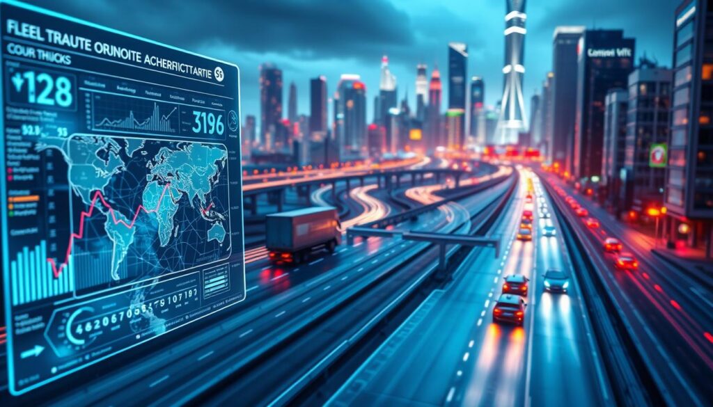 Fleet route optimization software interface displaying traffic conditions and optimized delivery routes