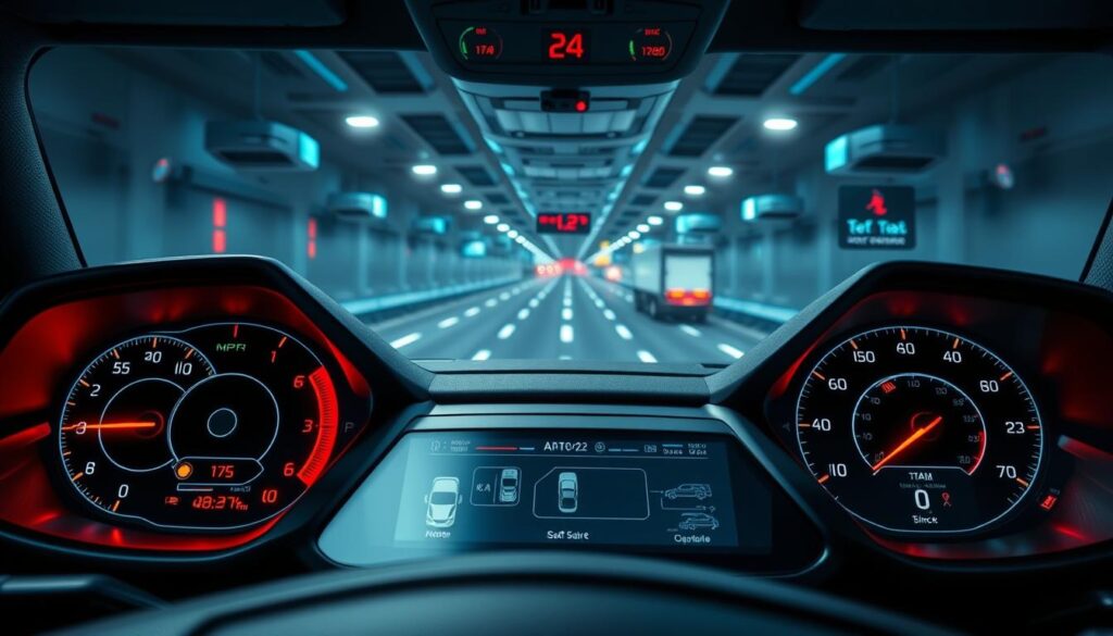 Safety compliance dashboard displaying ELD hours of service tracking, driver scoring, and fleet-wide safety metrics