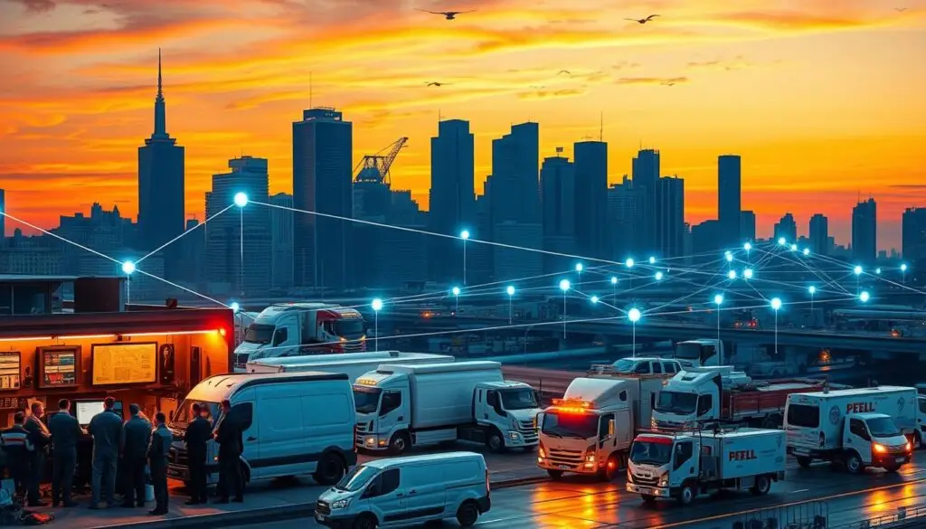 Map showing service provider coverage zones with response time indicators across fleet operational territory