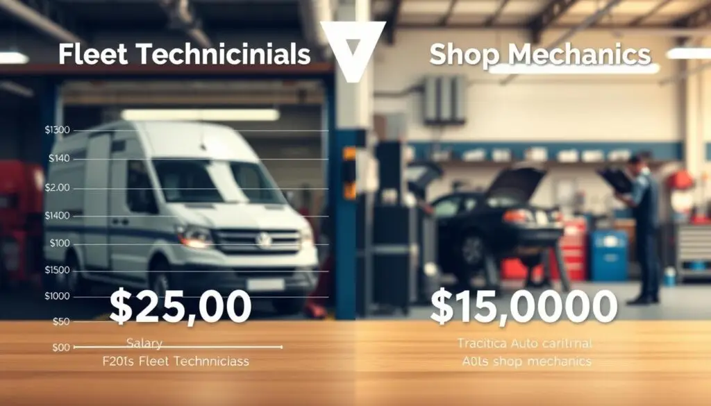 Chart comparing median salaries for fleet technicians versus shop mechanics with benefits analysis