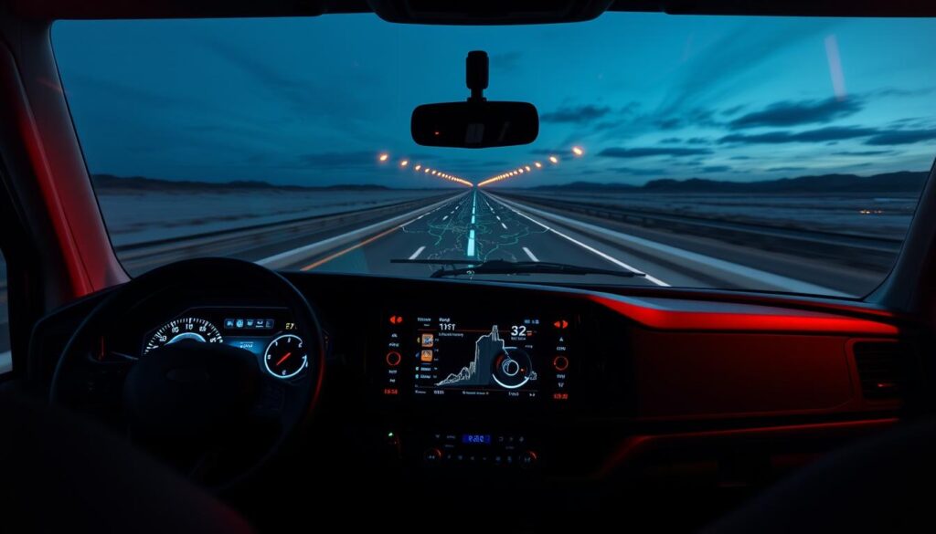 Fleet telematics dashboard displaying real-time vehicle tracking and performance metrics for connected commercial trucks