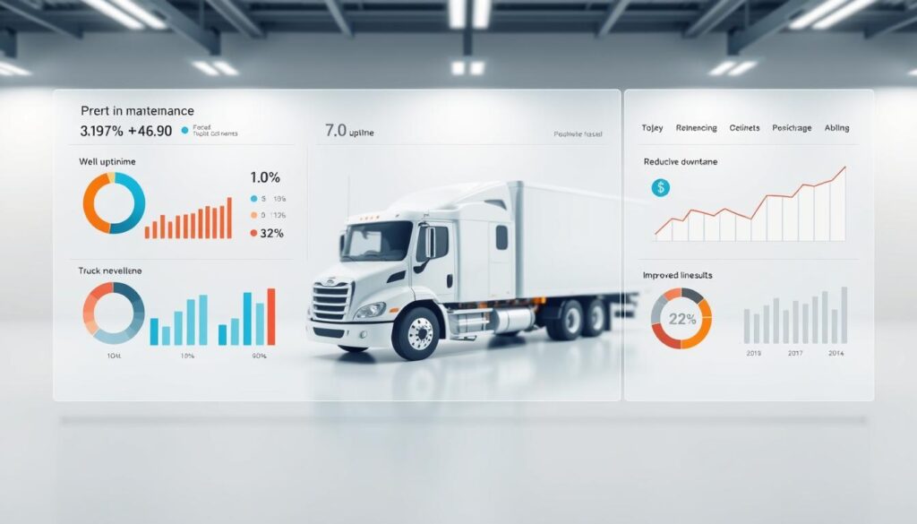 Fleet manager reviewing maintenance data showing uptime and profitability metrics