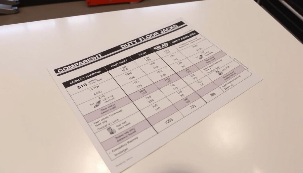 Floor jack capacity ratings comparison chart for 20-ton and 50-ton models