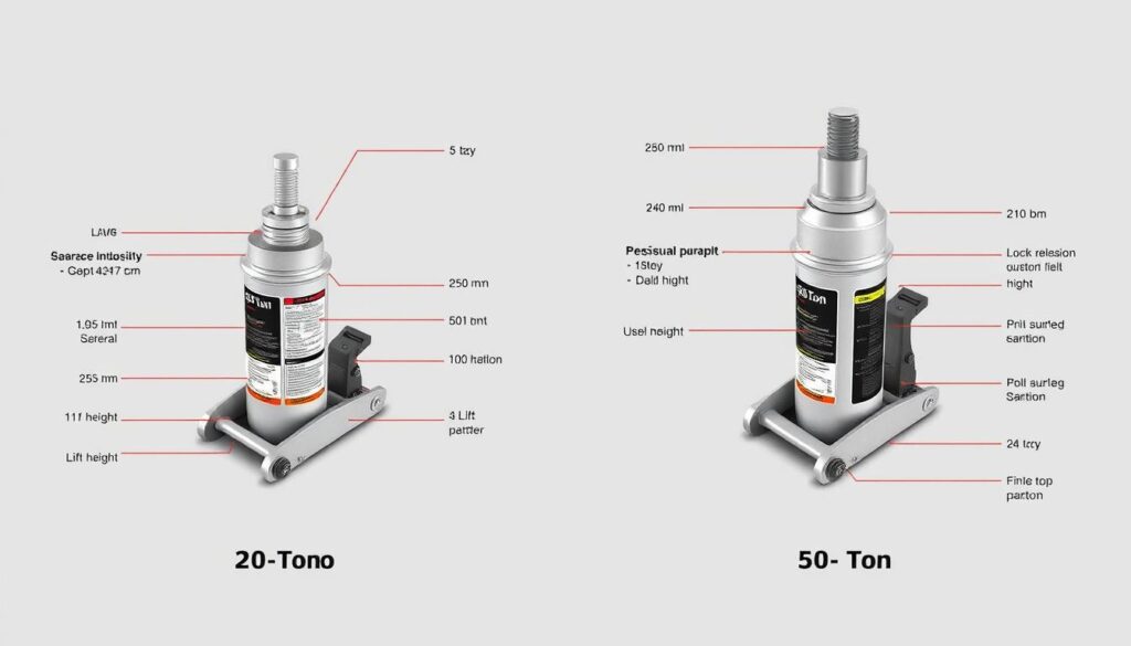 Heavy duty floor jack technical specifications showing inspection and maintenance points
