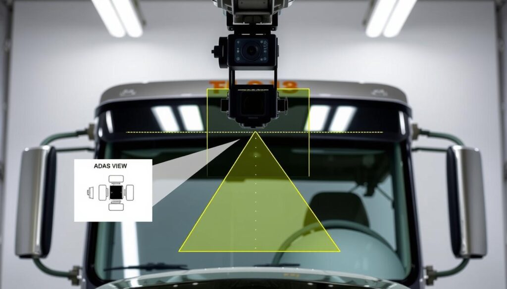 Forward-facing camera system behind heavy truck windshield