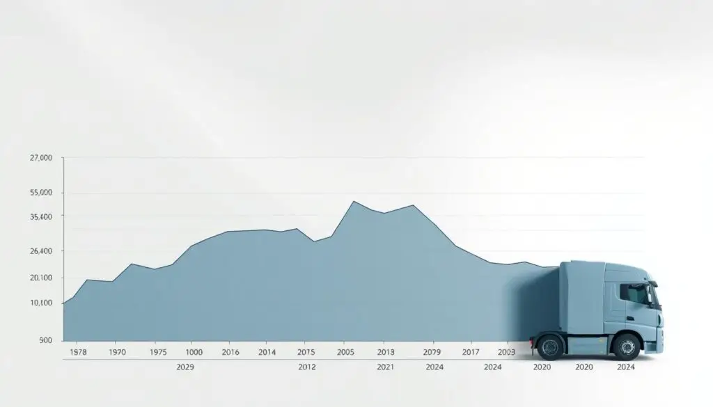 Historical freight rate trends from 2020-2024 showing pandemic boom and correction