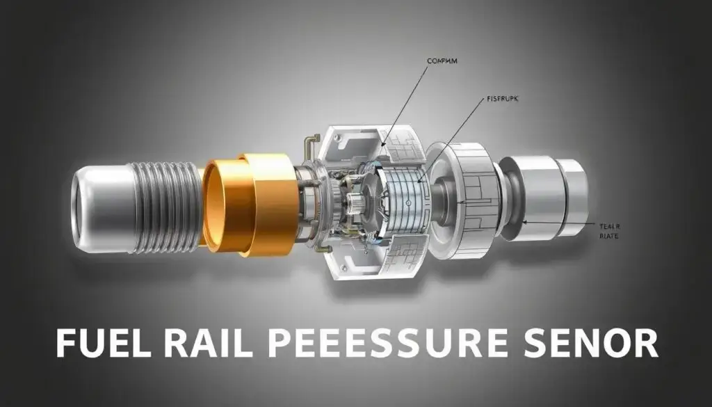 Fuel rail pressure sensor internal components showing semiconductor element, diaphragm, and electrical connector
