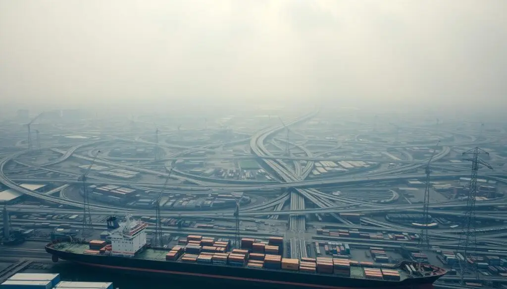 Container ship illustrating global supplier vulnerabilities and international logistics challenges for fleet parts