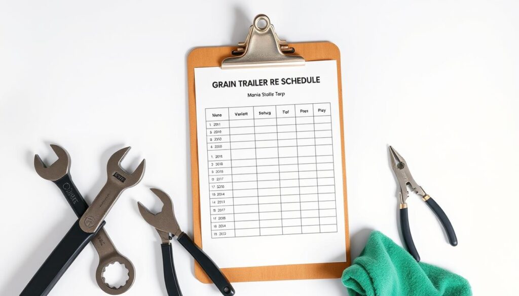 Maintenance schedule chart showing daily, weekly, monthly, and seasonal tarp system service intervals