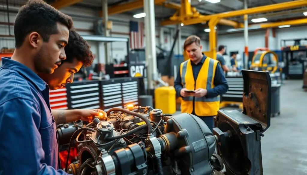 Student performing hands-on training on heavy equipment in technician program