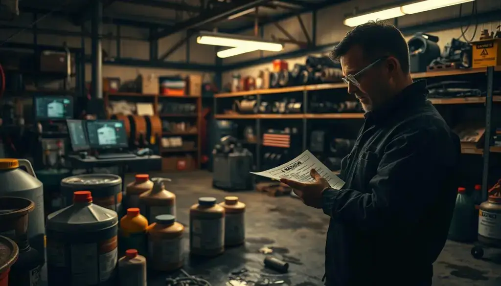 proper identification and labeling of hazardous chemicals in diesel repair shop storage area