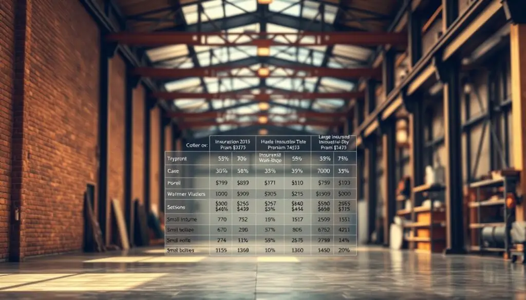 Chart showing heavy duty shop insurance premium ranges by facility size
