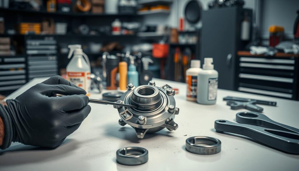 Professional bearing cleaning and visual inspection under adequate lighting conditions