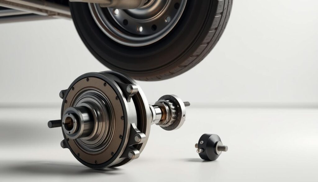 Step-by-step trailer hub disassembly with wheel removal and jack stand safety positioning