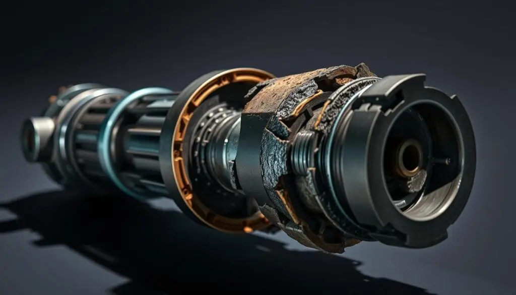 Hydraulic cylinder failure analysis showing surface damage versus structural damage comparison