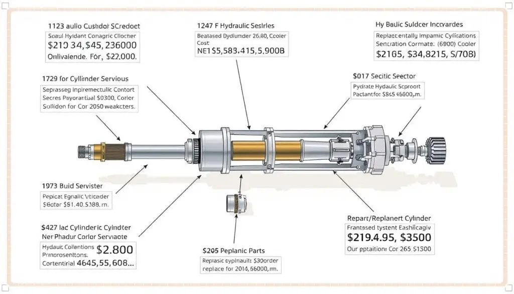 Technician performing hydraulic cylinder seal replacement showing repair cost components
