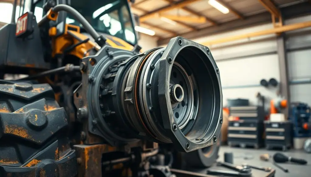 Hydraulic filter element being replaced during scheduled maintenance service